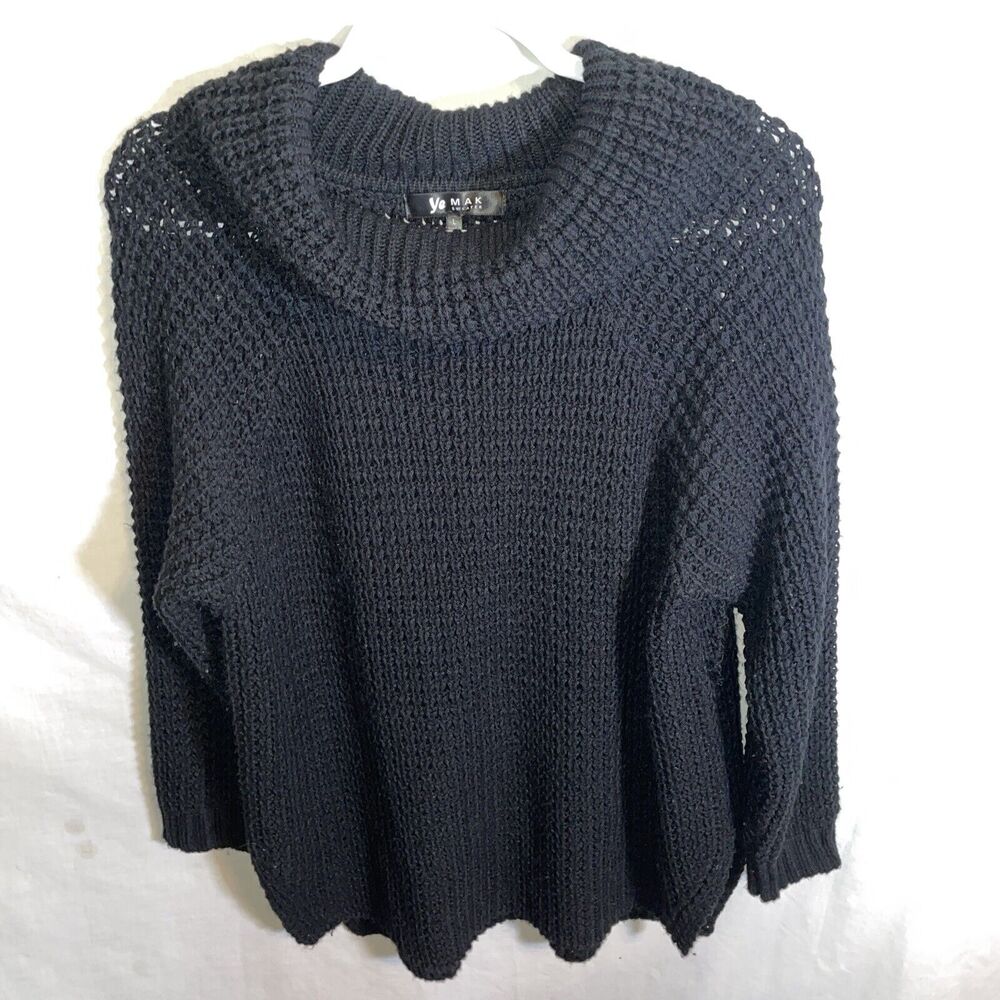 Ye Mak Women’s Cowl Neck Sweater Size Large Black Thick Knit Going Out Party